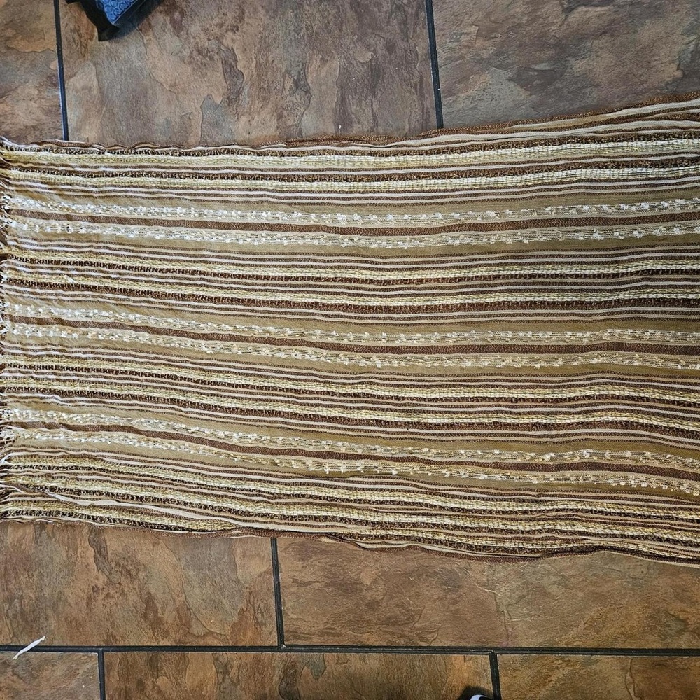 American Vintage Striped Knit Scarf in Beige, Brown and Cream